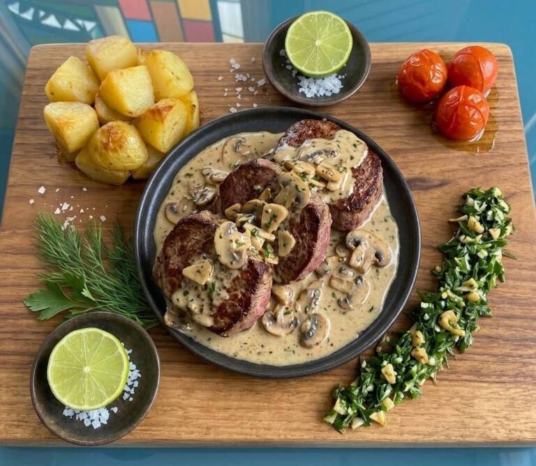Filetes de Ternera en Salsa Cremosa de Champiñones