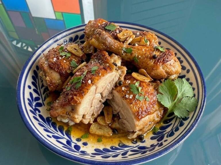 Pollo al Ajillo tradicional, crujiente y jugoso